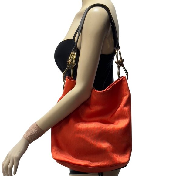 JPK Paris 75 Handbags - JPK Paris 75 Orange & Floral Lined Nylon Shoulder Bag With Gold Hardware